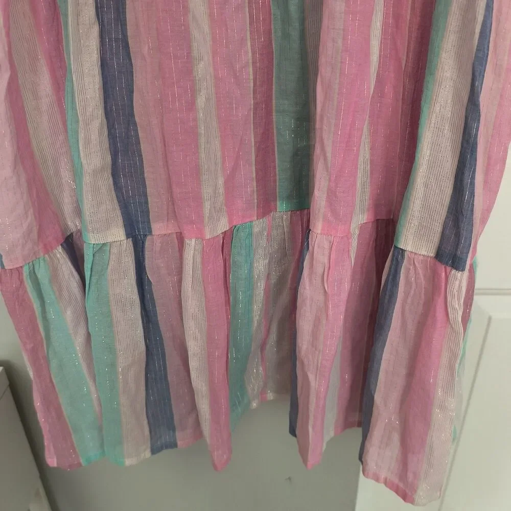 J.Crew Dress NEW 3X Pink Multi Ruffle Shimmer Beach Tiered Metallic Swim Coverup
